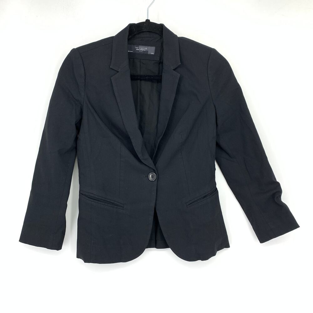 The Limited Ideal Stretch Blazer Jacket Womens Size XS Black Cropped Sleeve